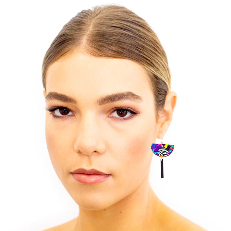 Black Bar Half Moon Earring